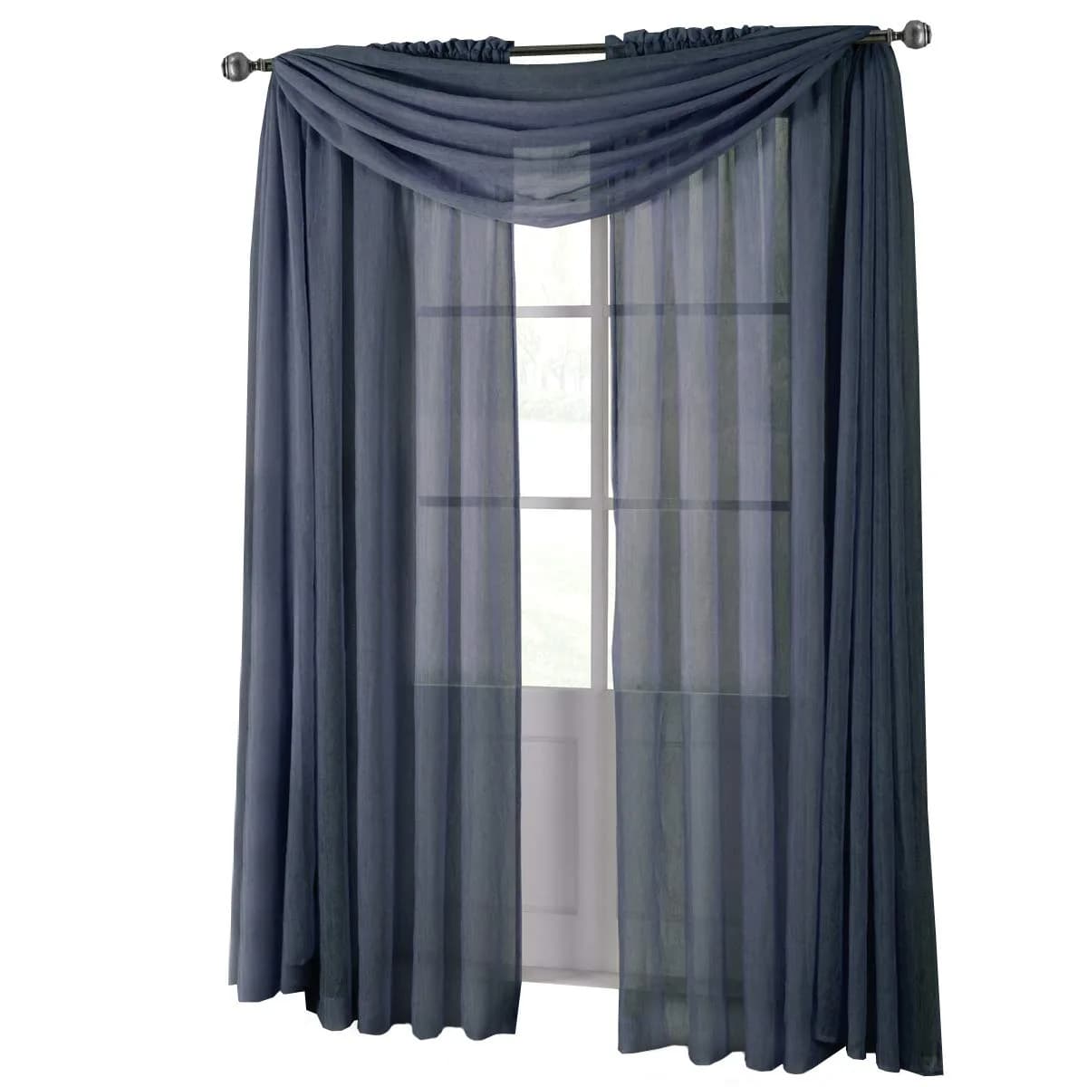 Royal Hotel Sheer Curtains – Crushed Rod Pocket Panels, 2-Pack, Navy | Modern, Light-Filtering Window Drapes - main product image