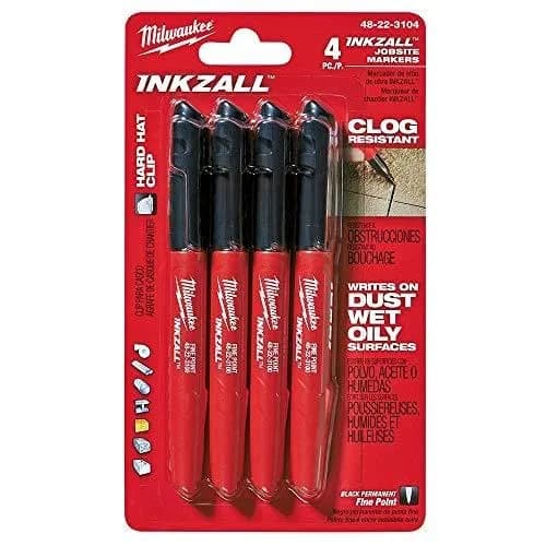 Milwaukee INKZALL Permanent Marker, Fine Point, Black, 4-Pack | Writes on Wet, Oily, Dusty Surfaces - main product image