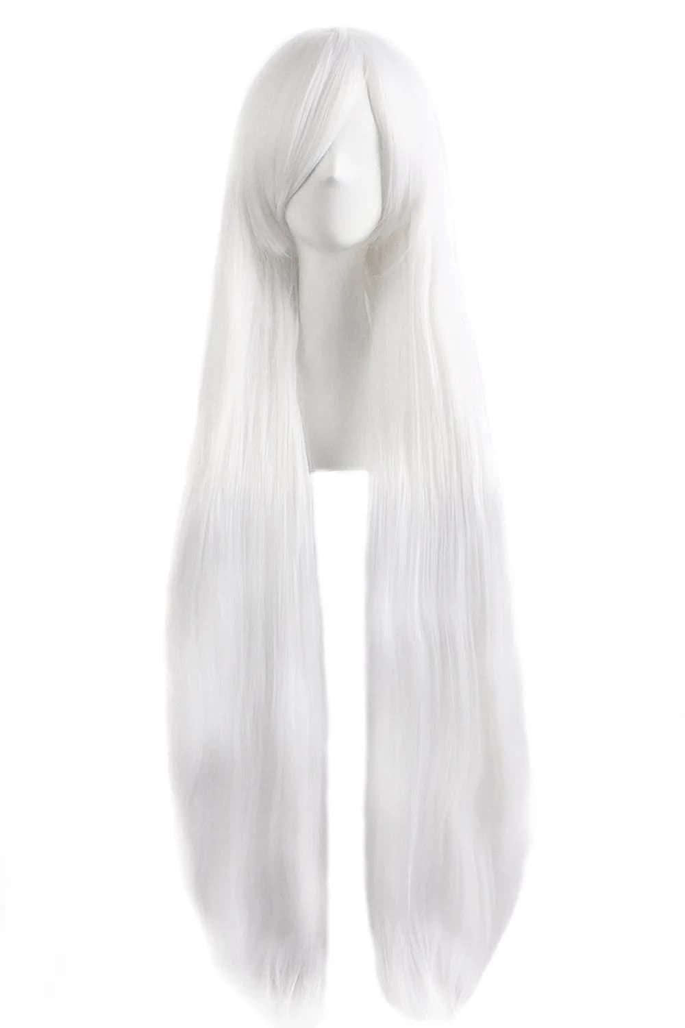 MapofBeauty Oblique Bangs Anime Long Straight Wig (White) | 40 Inch Heat-Resistant Fiber - main product image