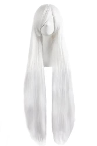 MapofBeauty Oblique Bangs Anime Long Straight Wig (White) | 40 Inch Heat-Resistant Fiber thumbnail 1
