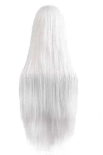 MapofBeauty Oblique Bangs Anime Long Straight Wig (White) | 40 Inch Heat-Resistant Fiber thumbnail 2