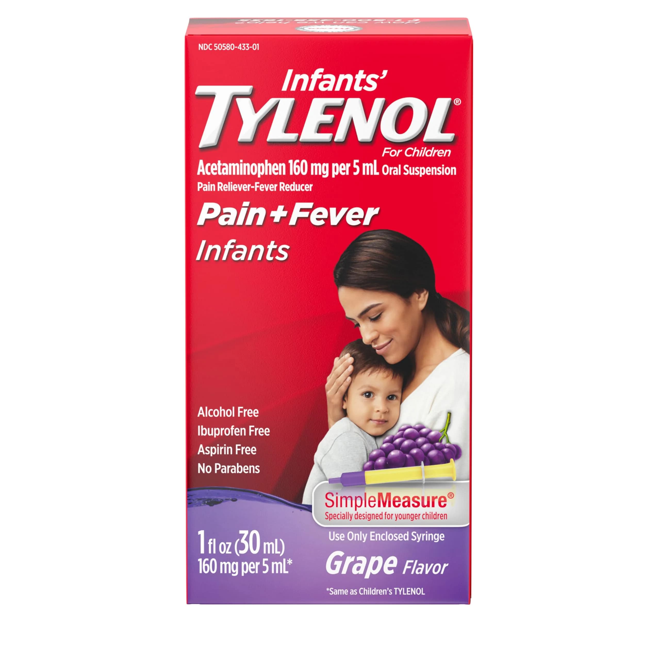 Infants' Tylenol Oral Suspension Acetaminophen Grape 29.57ml (1 fl. oz) | Pediatrician Recommended Pain & Fever Relief