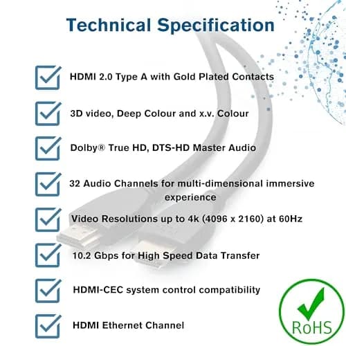 C2G Legrand High-Speed HDMI Cable with Ethernet, Black 0.91 m (3 Foot) | Supports 1080p and 4K Video thumbnail 4