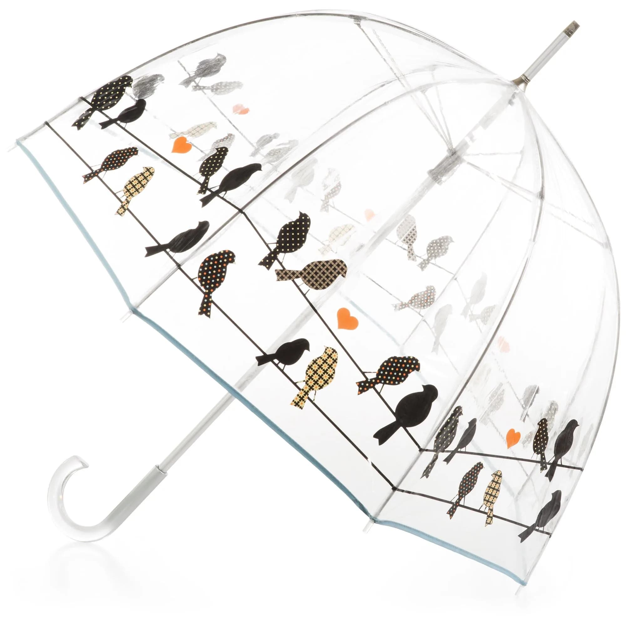totes Signature Clear Bubble Umbrella 51" Arc | Auto Open Windproof Stick Umbrella — Birds on a Wire - 1pk