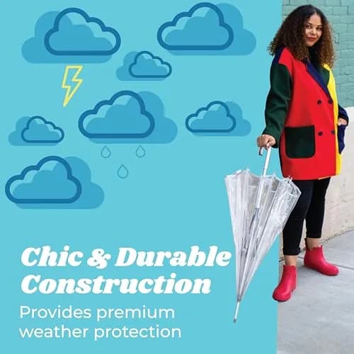 totes Signature Clear Bubble Umbrella 130cm (51") | Windproof Auto Open Stick Umbrella for Travel & Events thumbnail 4