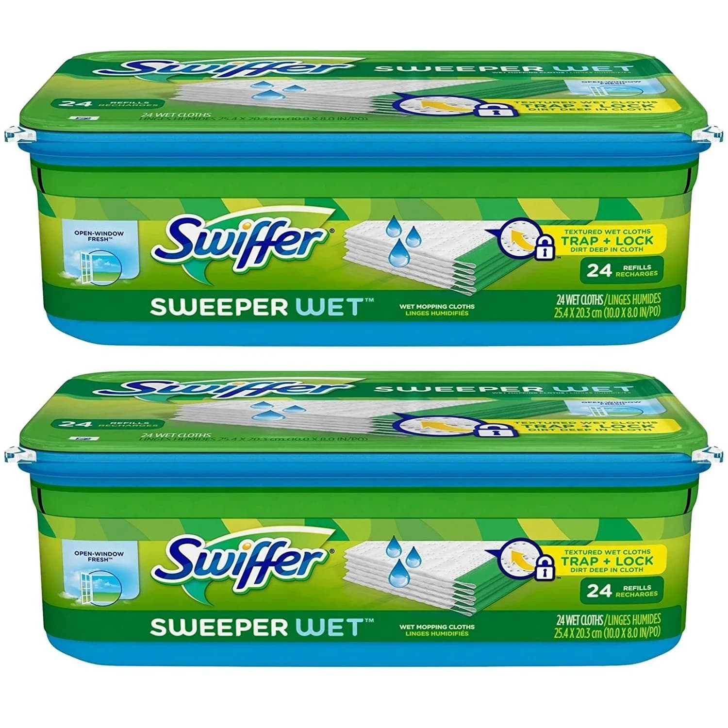 Swiffer Sweeper Wet Mopping Cloth Refill - Open Window Fresh - 28 Count (Pack of 2) | Trap and Lock Dirt with Fresh Scent
