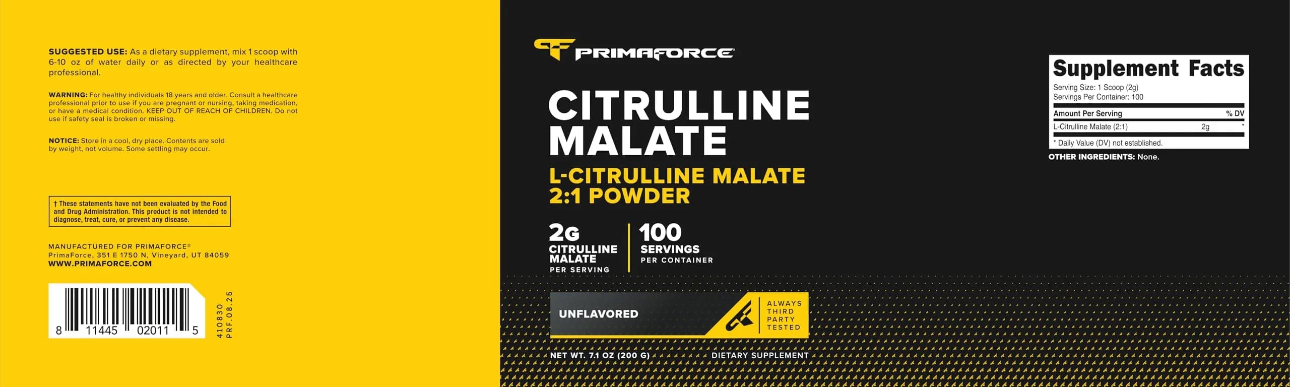 PrimaForce L-Citrulline Malate Powder 200g (7oz) | Vegan, Non-GMO Pre-Workout for Energy & Recovery thumbnail 5