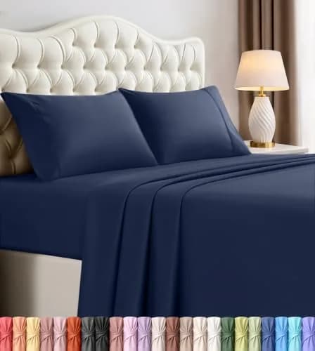 Utopia Bedding Full Sheets Set, 4 Pieces, Navy | Deep Pocket, Fade-Resistant, Microfiber thumbnail 1