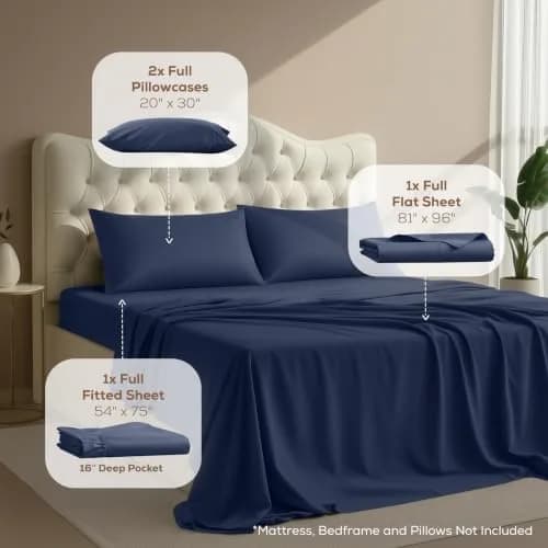 Utopia Bedding Full Sheets Set, 4 Pieces, Navy | Deep Pocket, Fade-Resistant, Microfiber thumbnail 2