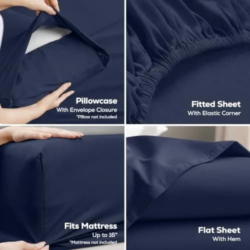 Utopia Bedding Full Sheets Set, 4 Pieces, Navy | Deep Pocket, Fade-Resistant, Microfiber thumbnail 3