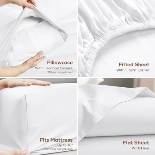 Utopia Bedding Twin Sheets Set, 3 Pieces 16" Deep Pocket White | Soft, Durable Microfiber Bedding thumbnail 3