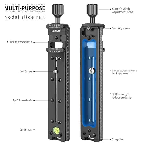 Neewer 200mm Professional Rail Nodal Slide Metal Quick Release Clamp for Camera | Precision Laser Engraved Scale & Spirit Level thumbnail 3