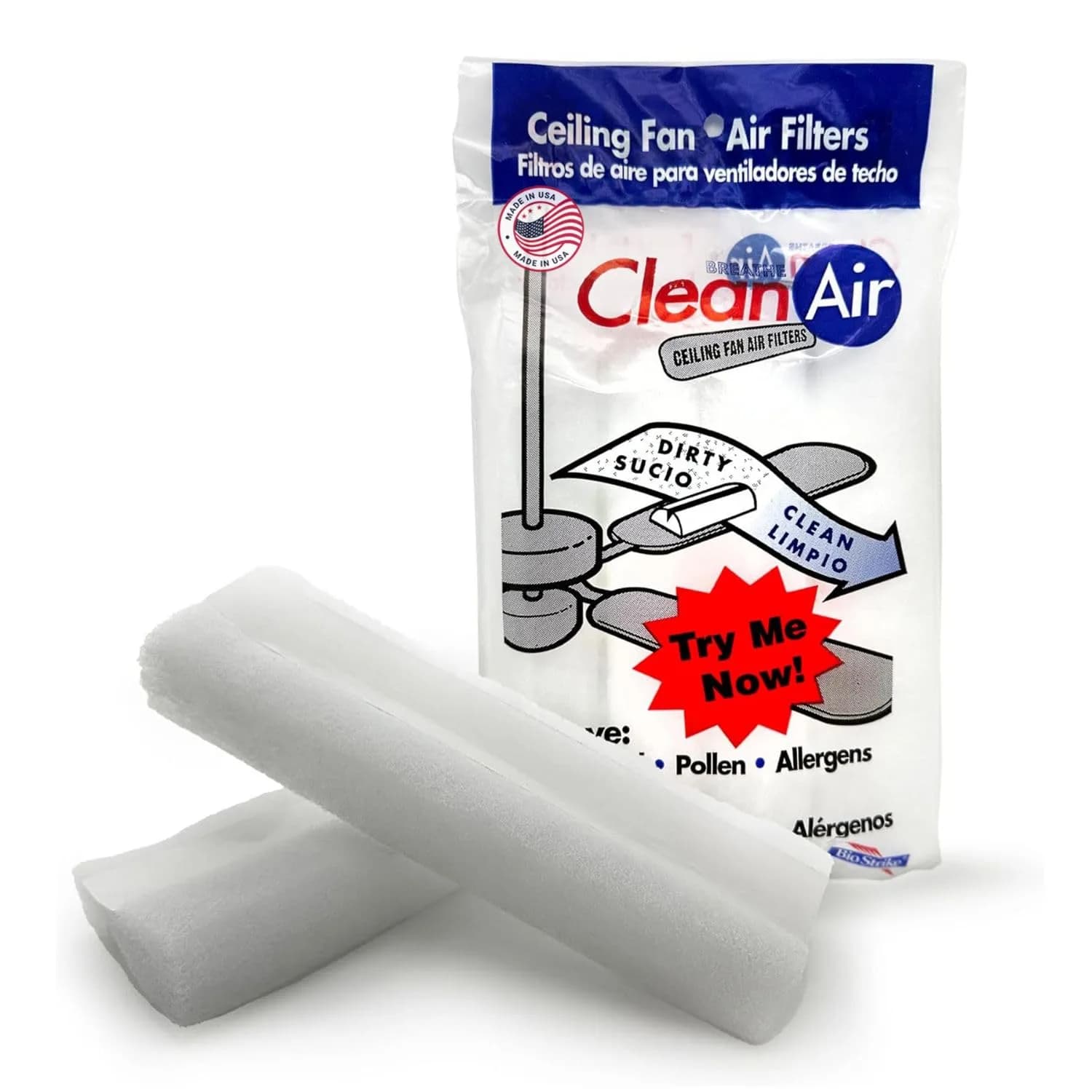 BioStrike Ceiling Fan Air Filters for Blades | Dust & Allergen Catcher, Peel & Stick, Made in USA - main product image