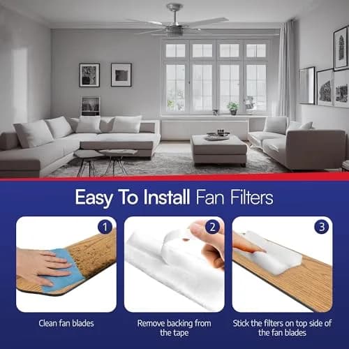 BioStrike Ceiling Fan Air Filters for Blades | Dust & Allergen Catcher, Peel & Stick, Made in USA thumbnail 5