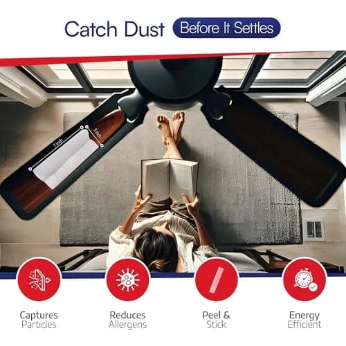 BioStrike Ceiling Fan Air Filters for Blades | Dust & Allergen Catcher, Peel & Stick, Made in USA thumbnail 3