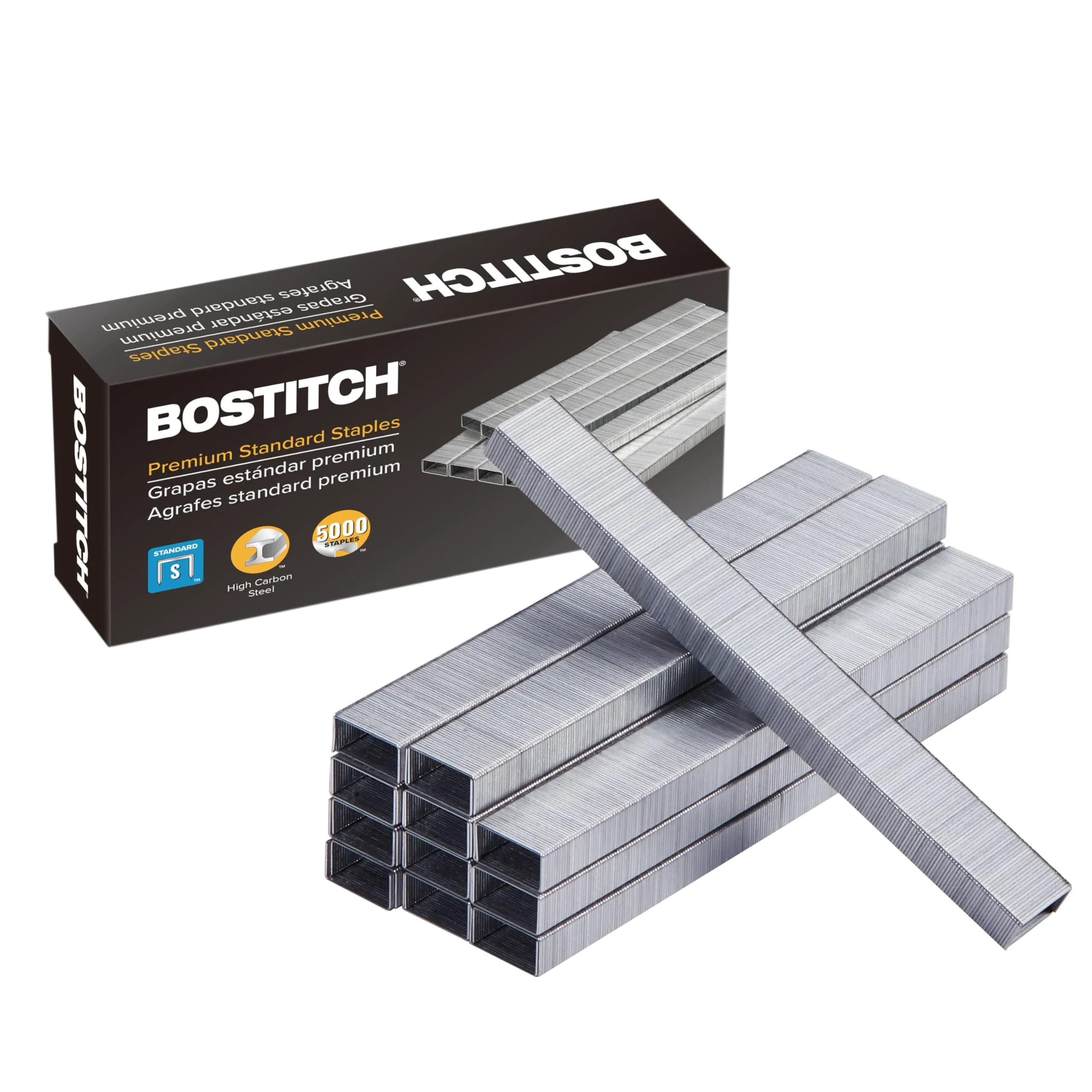 Bostitch Office Premium Staples for Jam-Free Stapling, 0.25 Inch, Full Strip, 5,000 Staples/Box | Sharp, High Carbon Steel — 1/4" Standard Box