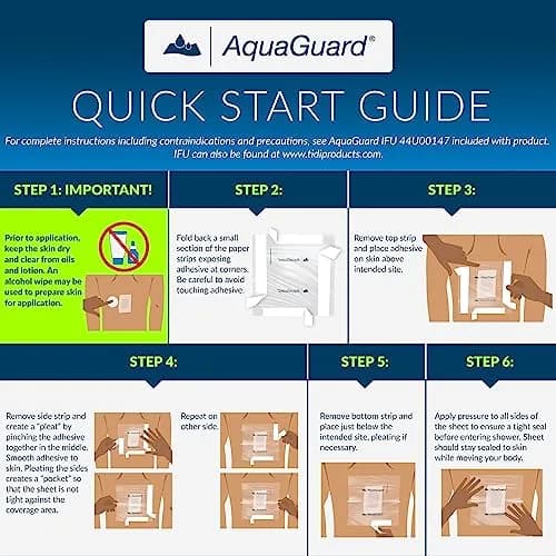 TIDI AquaGuard Wound Cover for Showering, 4 in x 4 in (6.5 cm x 6.5 cm) Coverage, Pack of 7 Sheets | USA-Sourced Shower Protection thumbnail 5