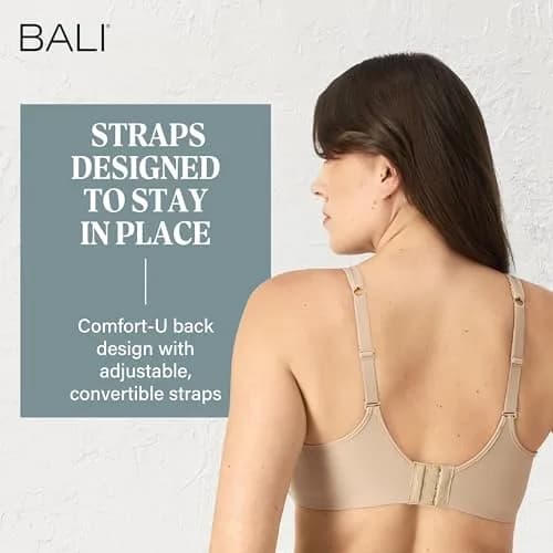Bali Women's One Smooth U Ultra Light Illusion Neckline Underwire Bra, Nude, 38DD | Seamless, Supportive & Breathable thumbnail 6