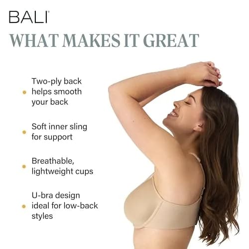 Bali Women's One Smooth U Ultra Light Illusion Neckline Underwire Bra, Nude, 38DD | Seamless, Supportive & Breathable thumbnail 2