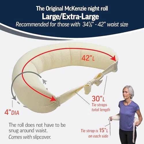 OPTP The Original McKenzie Night Roll Lumbar Support Pillow L/XL (42" / 10.16cm) | Supports Spine for Side & Back Sleepers thumbnail 2