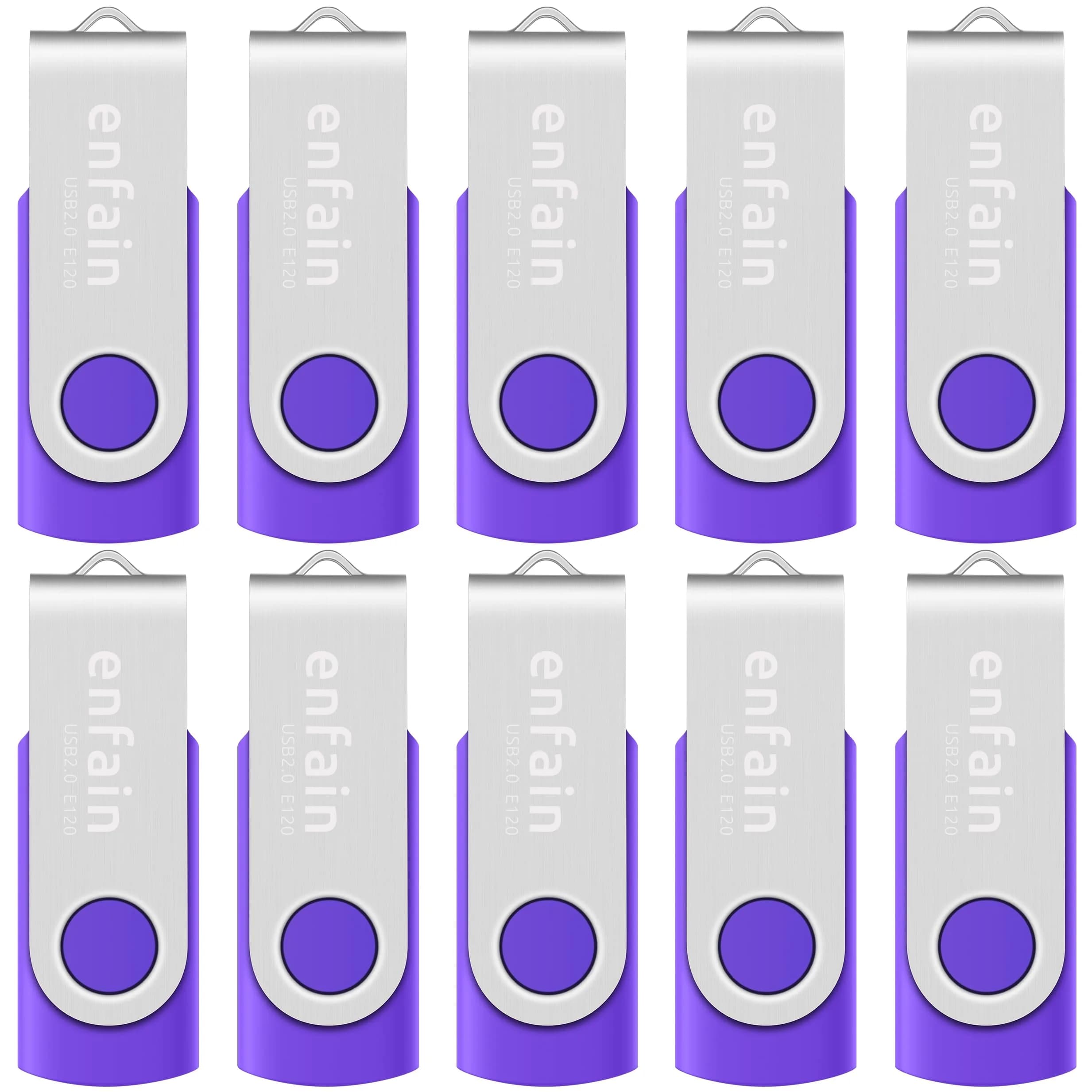 Enfain 16GB USB 2.0 Flash Drive 10 Pack | Swivel Thumb Drives with Labels for Office & Events — Purple