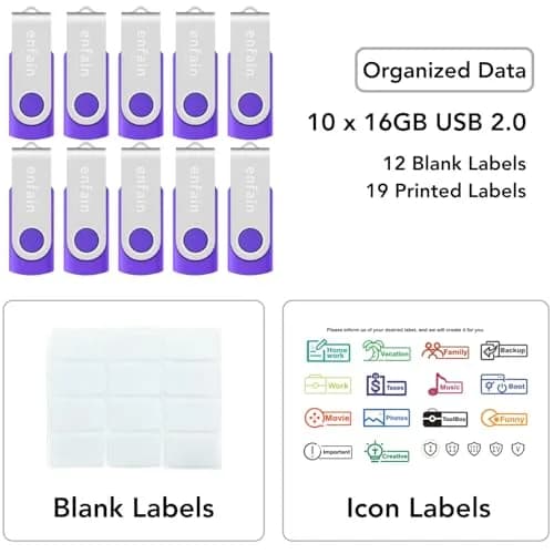 Enfain Purple 16GB USB 2.0 Flash Drive 10 Pack | Swivel Cap, 160GB Total Storage thumbnail 2