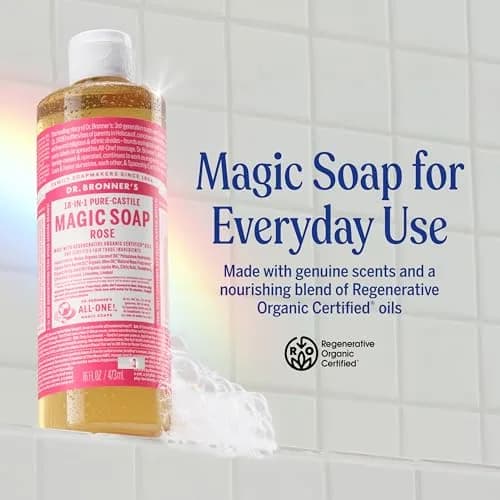 Dr. Bronner's Rose Pure-Castile Liquid Soap 16 oz | Versatile Organic Body Wash for All thumbnail 2