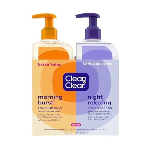 Clean & Clear Oil-Free Facial Cleanser 2-Pack | 473ml (16 Fl Oz) Morning Burst & Night Relaxing thumbnail 1