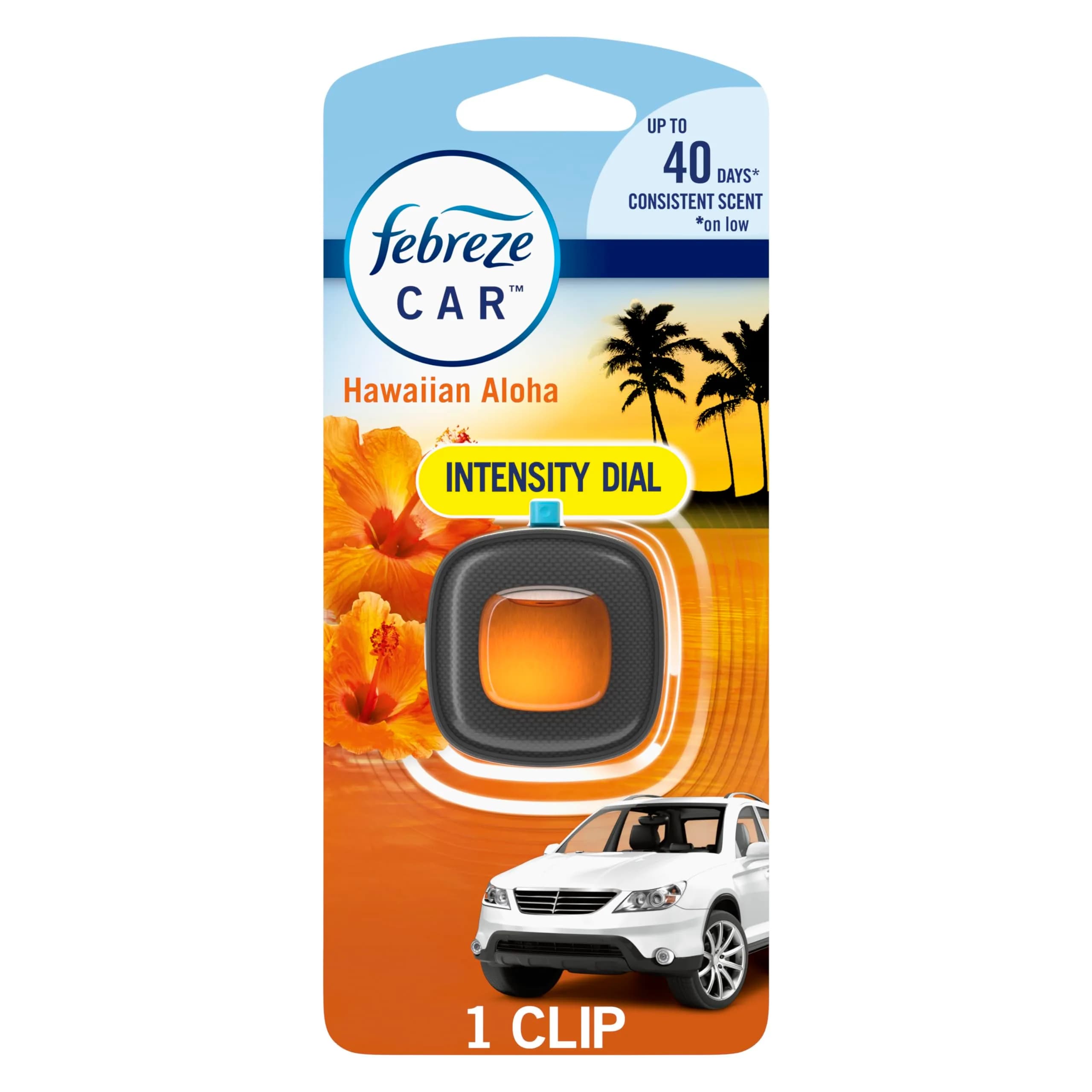 Febreze Car Vent Clip Air Freshener Hawaiian Aloha, 0.06 oz (1.8 ml) | Fights Car Odors for 30 Days