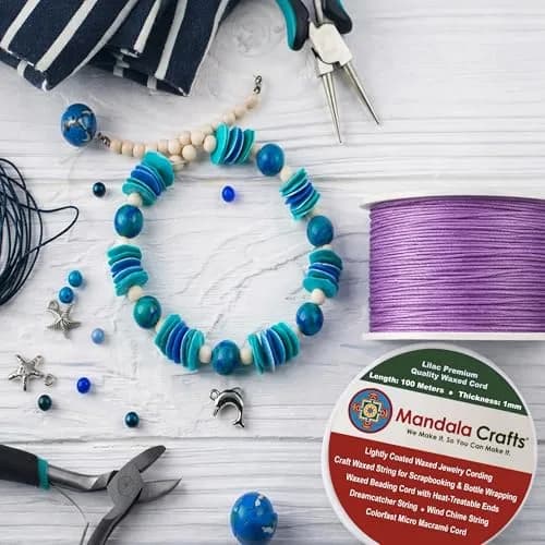 Mandala Crafts 1mm Kelly Green Cotton Waxed Cord 327 ft (109 Yards) | Fade-Resistant & Bleed-Free for Jewelry Making thumbnail 7