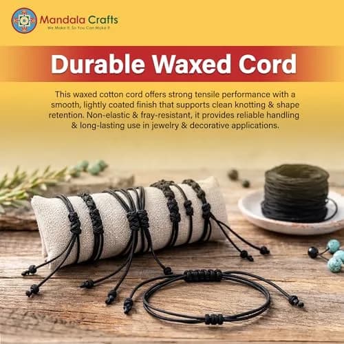 Mandala Crafts 1mm Lime Green Cotton Waxed Cord 327 ft (109 Yards) | Jewelry Making, Knotting, Accessory Assembly thumbnail 3