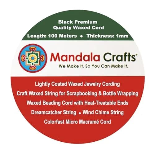 Mandala Crafts 1mm Black Cotton Waxed Cord 327ft (109 Yards) | Fade-Resistant, Non-Irritating Jewelry String thumbnail 7