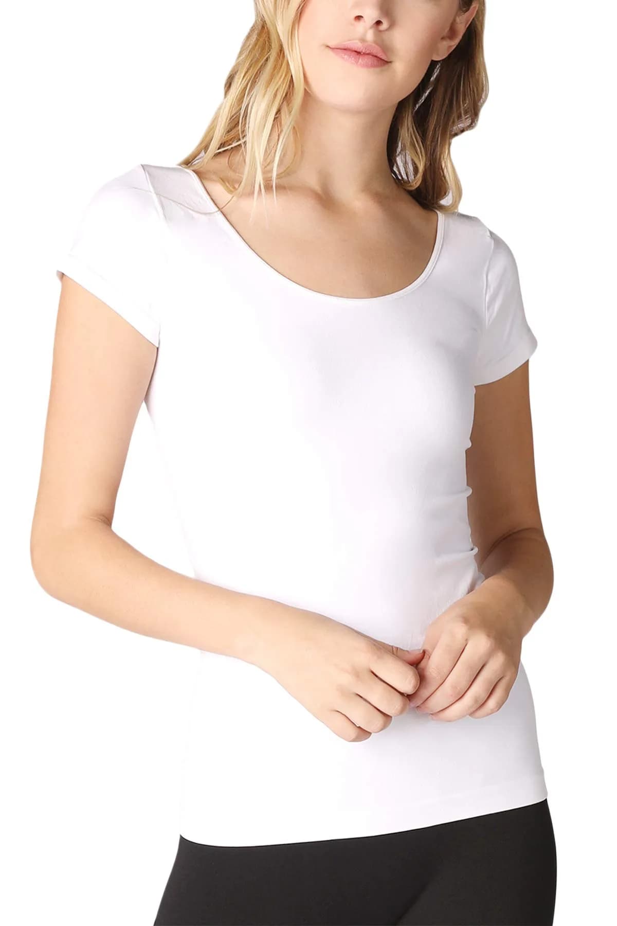 NIKIBIKI Women Seamless Cap Sleeve Scoop Neck Fitted Top, Made in USA, One Size (Red) | Versatile Seamless Tank for Women — White