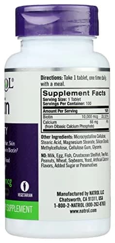 Natrol Biotin Max 10000 Mcg | Supports Hair, Skin & Nails | Vegetarian Tablets thumbnail 6