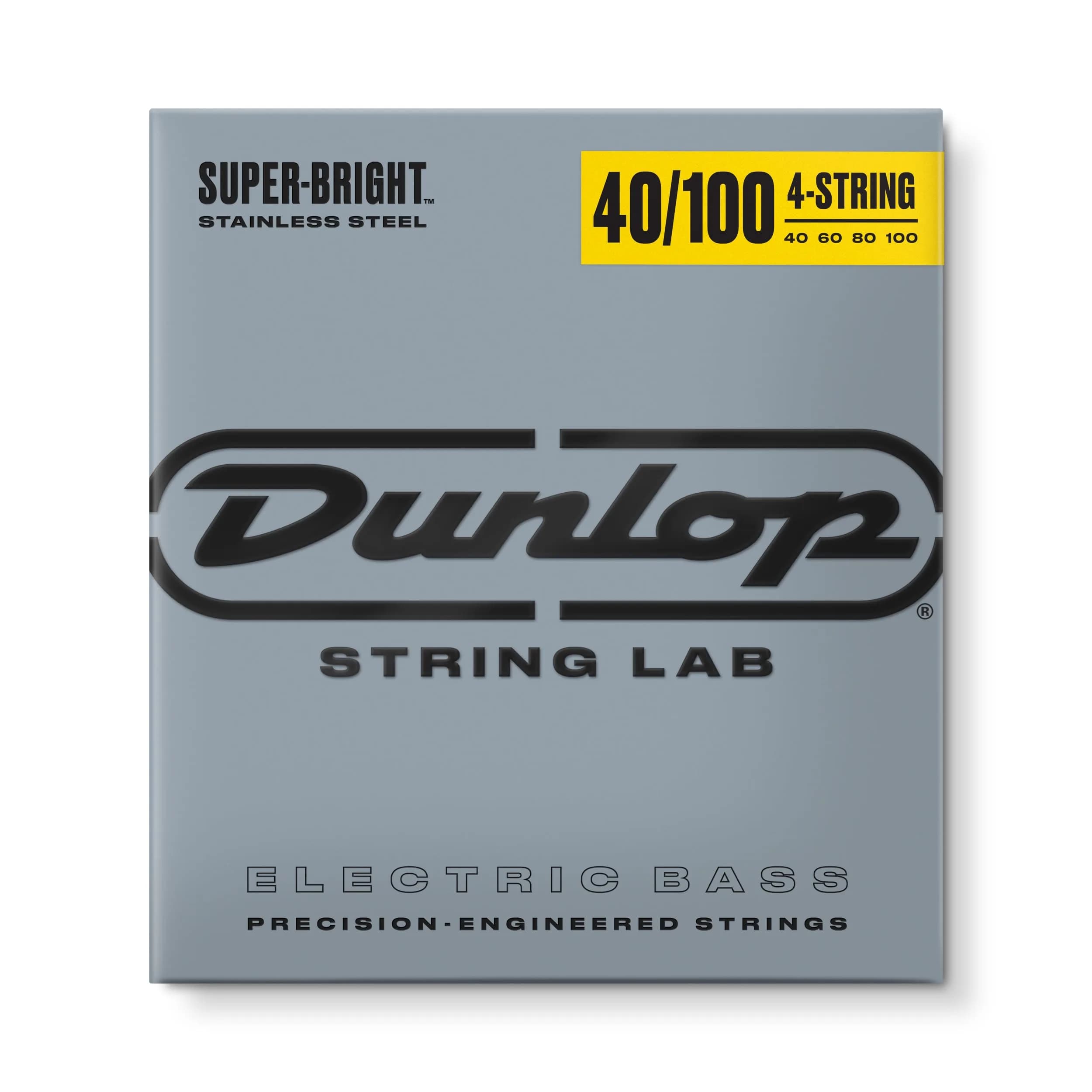Jim Dunlop Super Bright Stainless Steel Bass Strings 40-100 | Tone-Focused Bass Guitar Strings — Silver