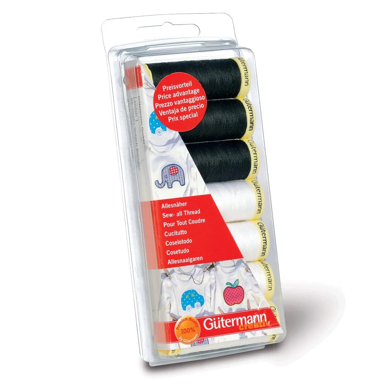 Gutermann Sew-All Thread Set: Black & White | All-Purpose Polyester Sewing Thread in 7 x 100m