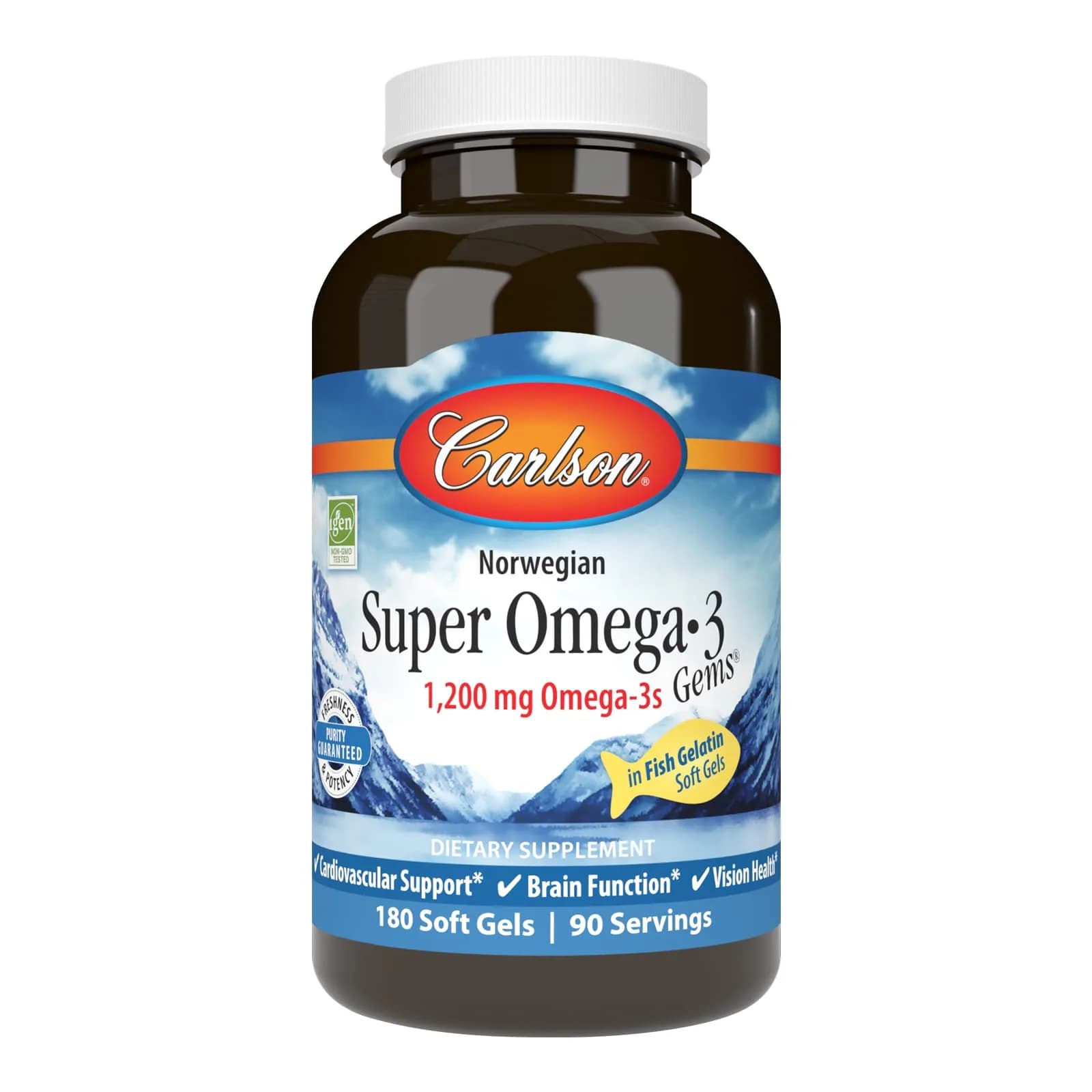 Carlson Super Omega-3 Gems, Pescatarian, 180 Softgels | 1200 mg Omega-3s EPA & DHA, Wild Caught Norwegian Fish Oil - main product image