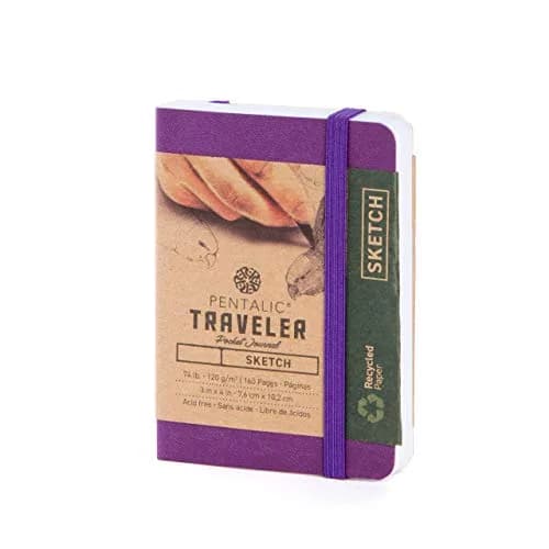 Pentalic 3" x 4" Pocket Sketchbook Traveler Journal, 160 Pages, Purple | Acid-Free Recycled Paper thumbnail 1