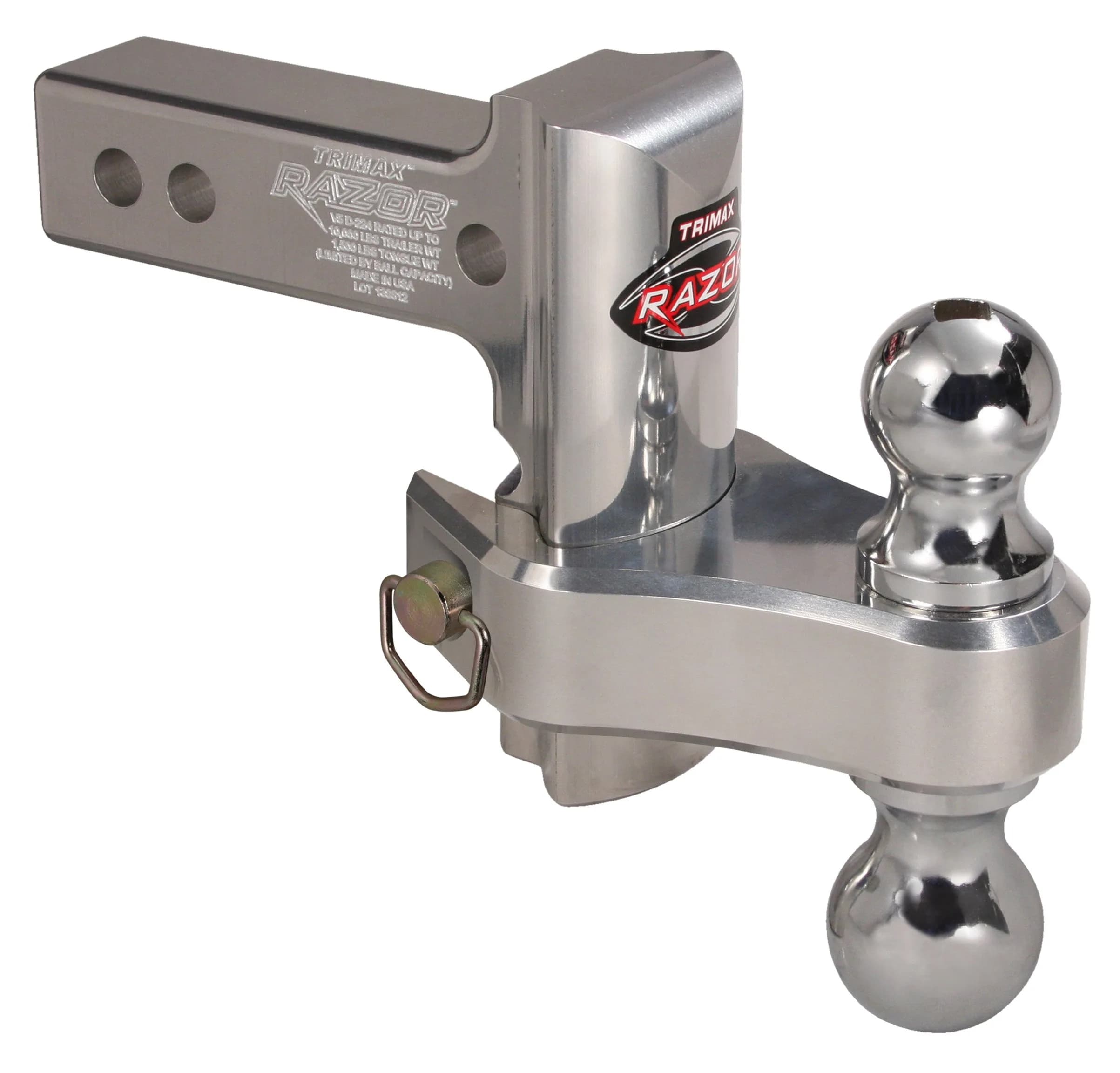 Trimax TRZ6AL Razor XTR 6" Adjustable Drop Hitch | 10,000 LB Capacity, Polished Aluminum — 4" Drop/Rise