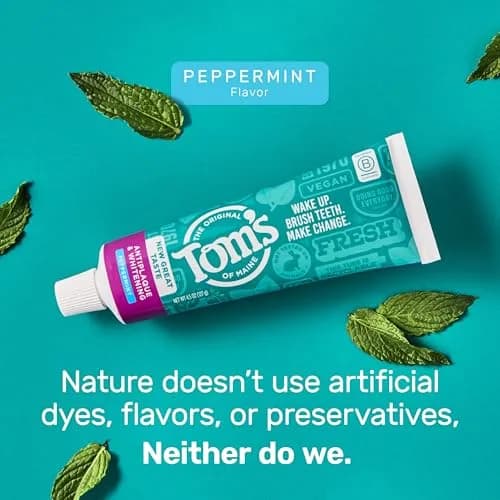 Tom's of Maine Antiplaque and Whitening Toothpaste, Peppermint, 2 x 156g (5.5 oz) | Fluoride-Free Natural Whitening thumbnail 6