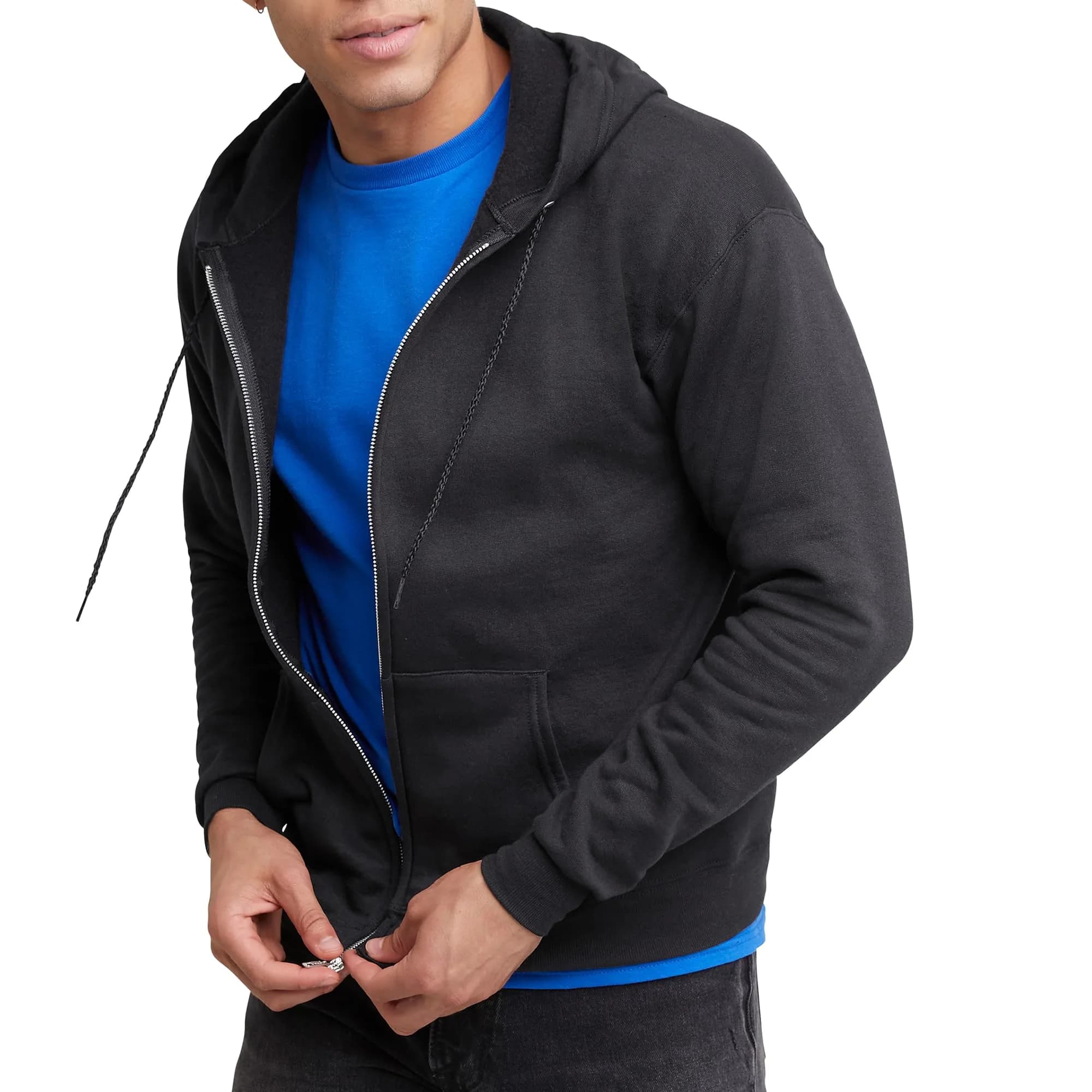 Hanes Men's EcoSmart Full-Zip Hoodie Sweatshirt, Black, 1 kg (2.2 lb) | Classic Comfort for Everyday Wear - main product image