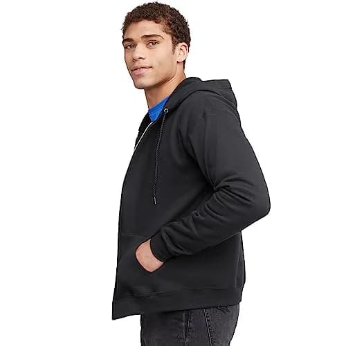 Hanes Men's Eco-Smart Full-Zip Hoodie Black Small | Classic Comfort for Indian Winters thumbnail 5