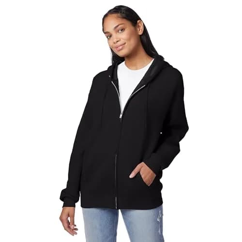 Hanes Men's Eco-Smart Full-Zip Hoodie Black Small | Classic Comfort for Indian Winters thumbnail 4