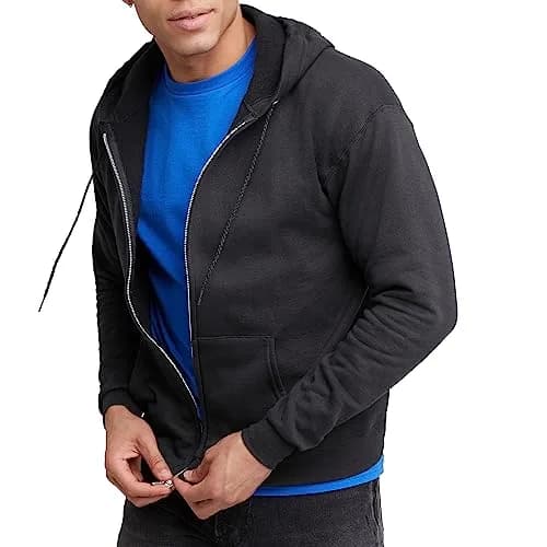 Hanes Men's Ecosmart Fleece Full-Zip Hoodie | Medium (380g), Black thumbnail 1