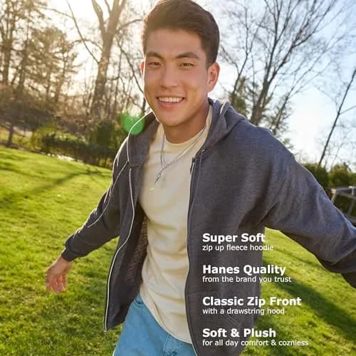 Hanes Men's Ecosmart Fleece Full-Zip Hoodie | Medium (380g), Black thumbnail 6