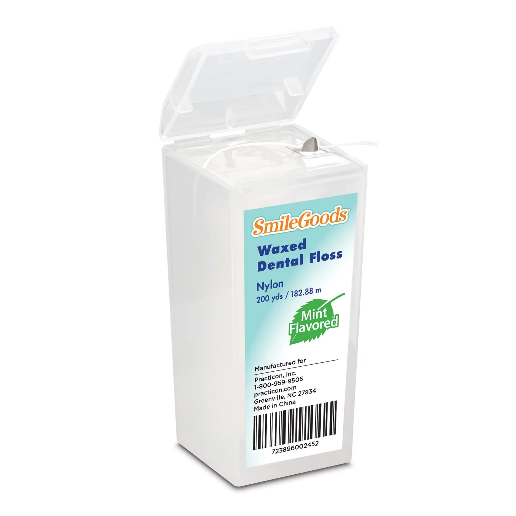Practicon SmileGoods Unwaxed Dental Floss 600 ft (182.88 m) | Shred Resistant Nylon — Mint Waxed