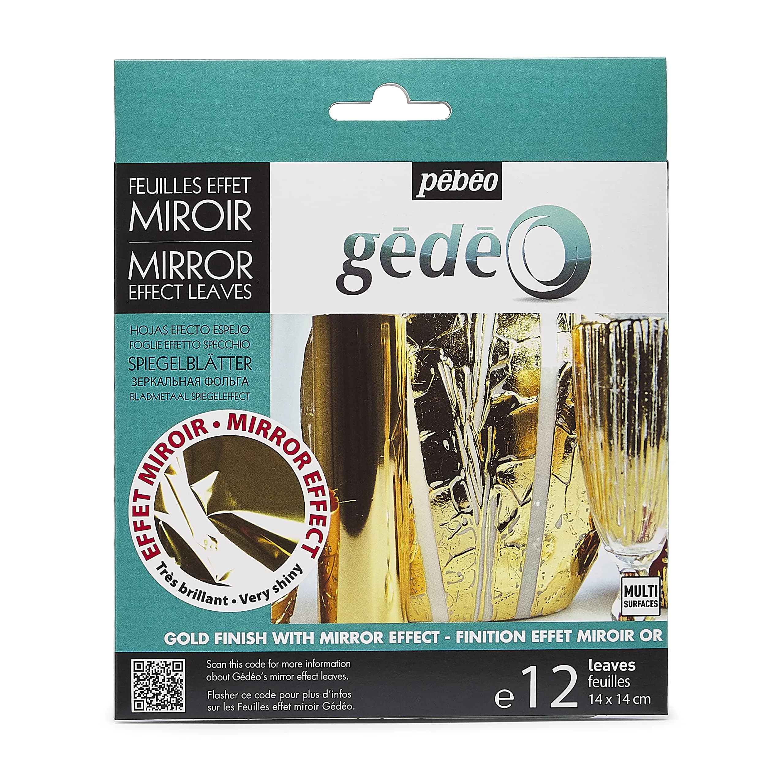 PEBEO Gédéo Mirror Effect Gold Leaves Adhesive Sheet - 12 Sheets, 5 ½ x 5 ½ Inches | Gold Leaf for Art & Decor - main product image