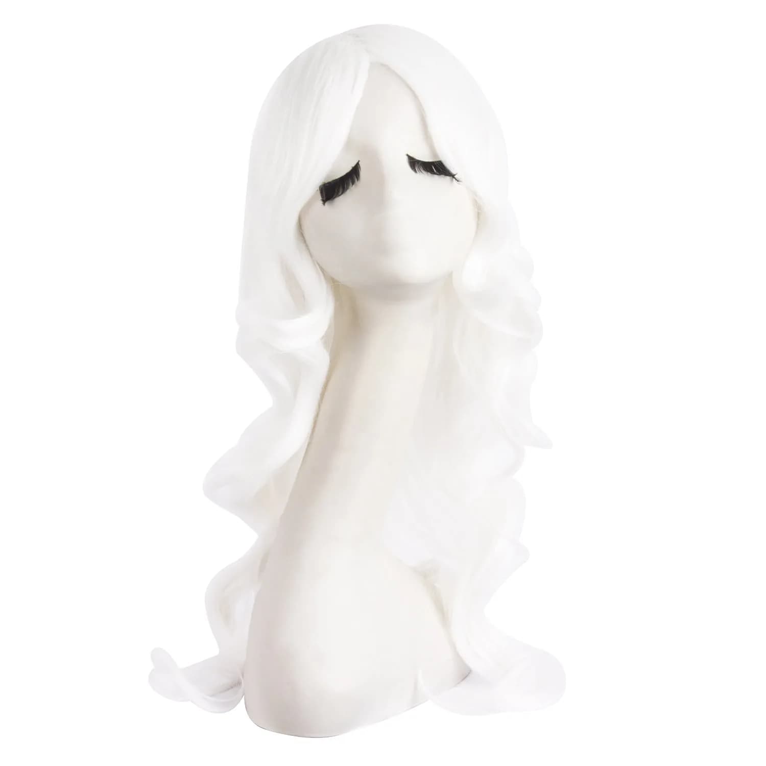 MapofBeauty White Long Wavy Side Bangs Cosplay Wig 60 cm (24 Inch) | Heat Resistant Synthetic Fiber