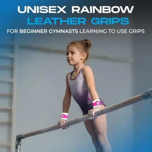 Gibson Athletic Rainbow Gymnastics Grips for Beginners, Medium, 2-Pack | Leather Hand Protection with Hook & Loop Closure thumbnail 7