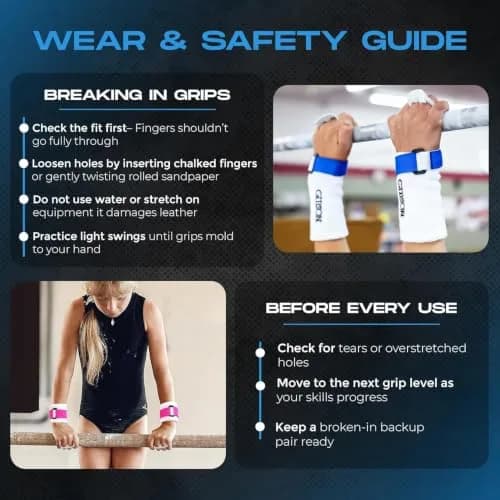 Gibson Athletic Rainbow Gymnastics Grips for Beginners, Medium, 2-Pack | Leather Hand Protection with Hook & Loop Closure thumbnail 8